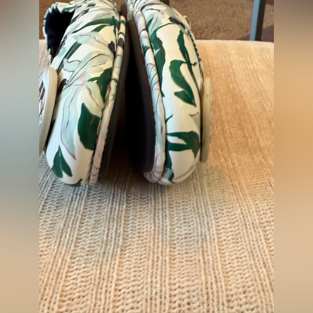 Tory Burch Women's Floral Flats - Ivory Desert White, and Green - Picture 7 of 10
